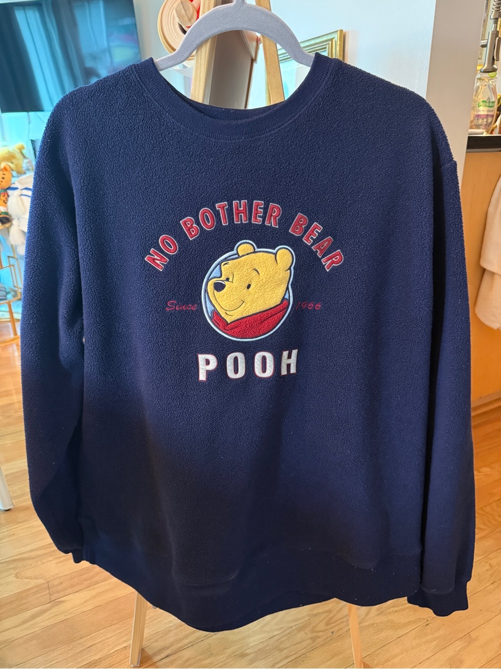 Vintage Disney Store Winnie the Pooh No Bother Bear Embroidered FleeceSweatshirt